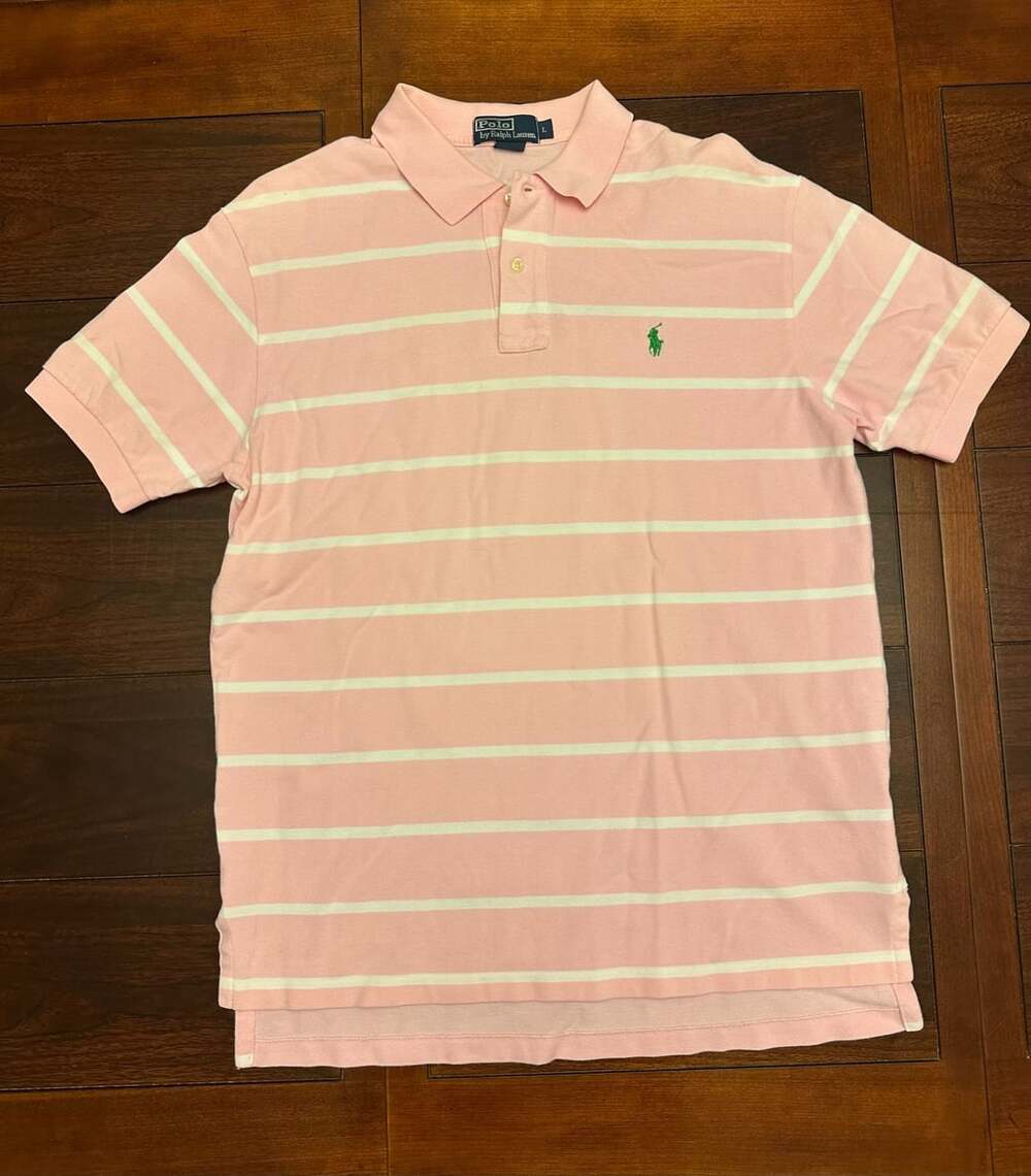 Polo Ralph Lauren Striped Polo Shirt Size L Pink White Short Sleeve